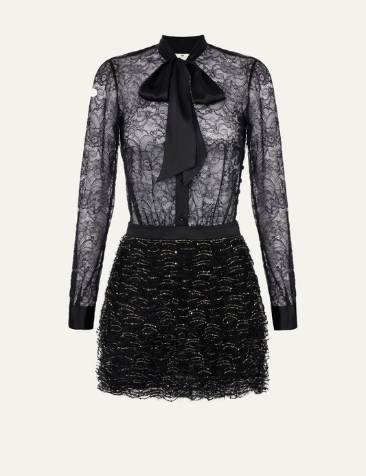 ELISABETTA FRANCHI Dress in lace and tulle with crystals