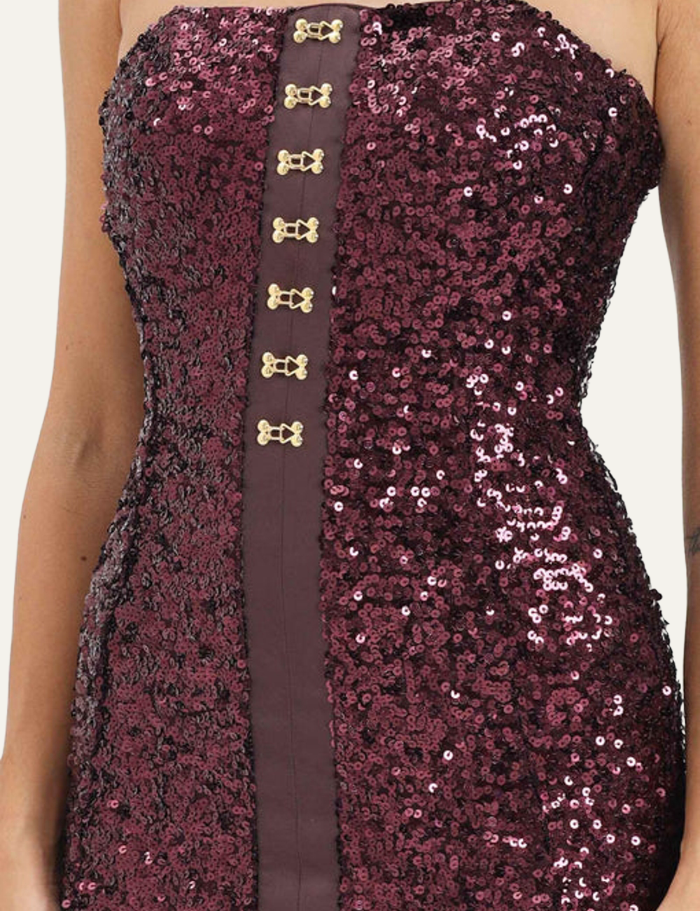 ELISABETTA FRANCHI Bustier dress with sequins and jewel clasps