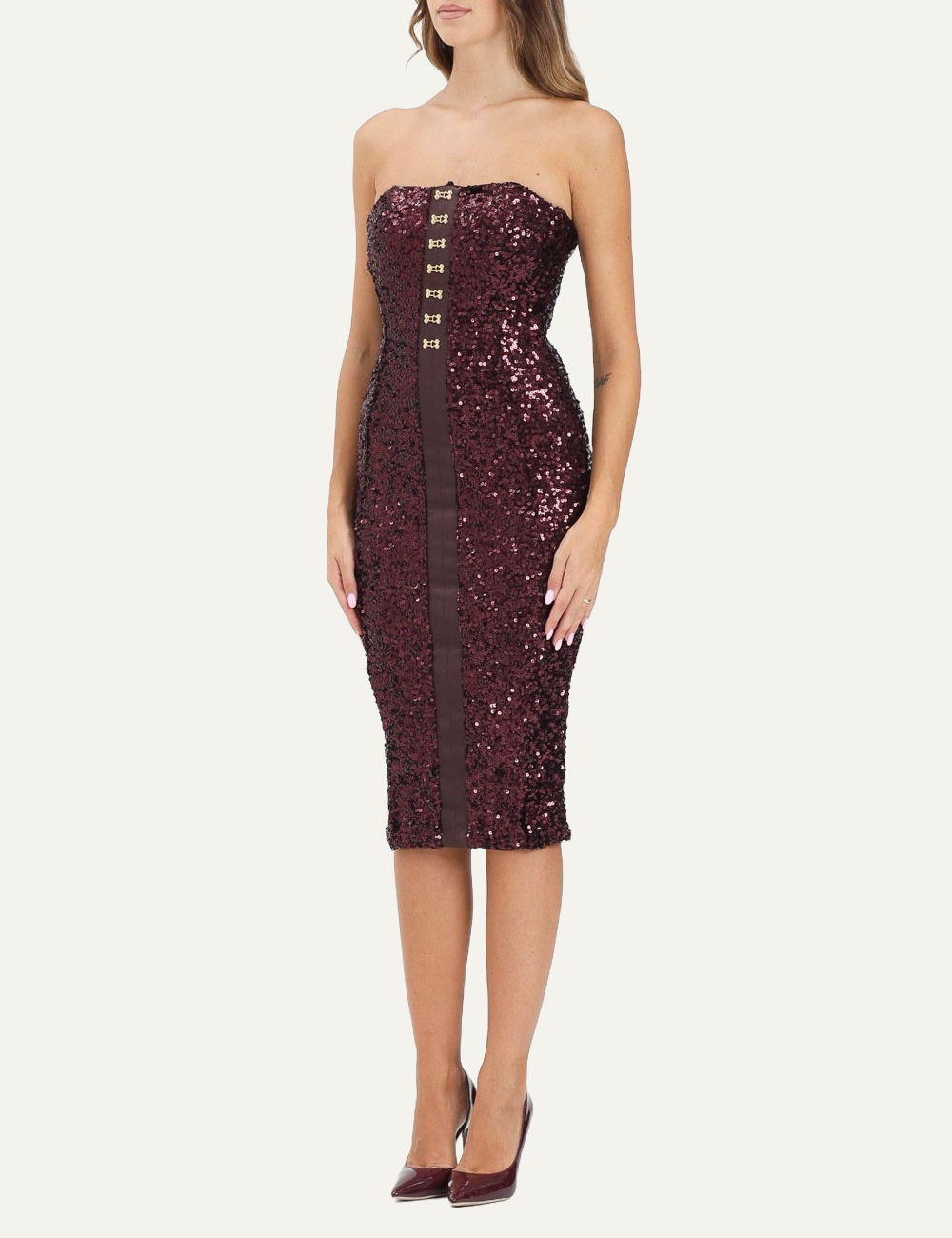 ELISABETTA FRANCHI Bustier dress with sequins and jewel clasps