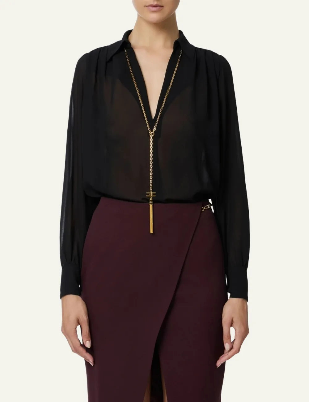 ELISABETTA FRANCHI Blouse in georgette fabric with necklace