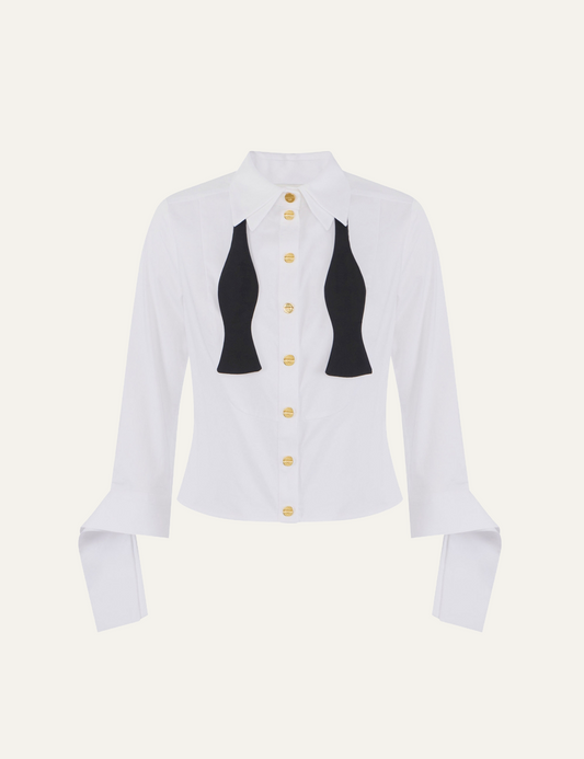 ELISABETTA FRANCHI Cotton poplin shirt with bow tie