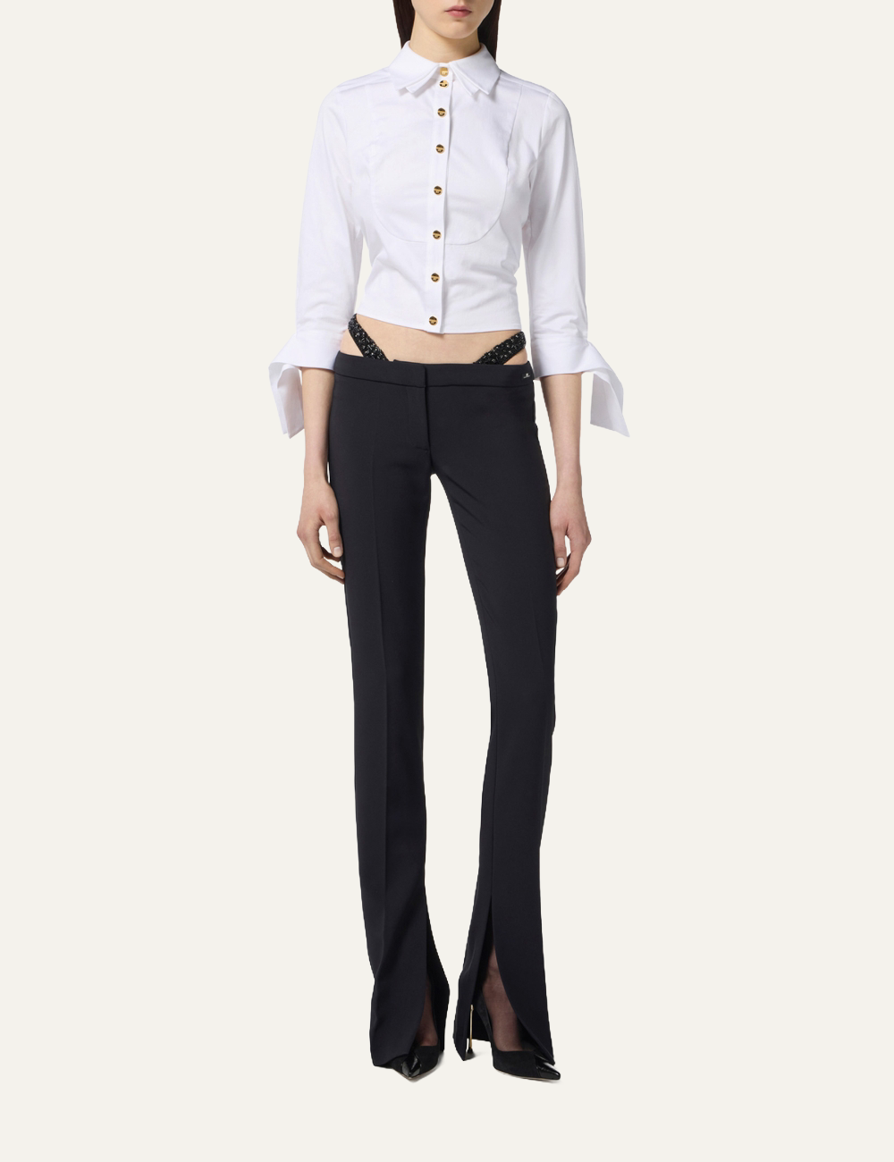 ELISABETTA FRANCHI Cotton poplin shirt with bow tie