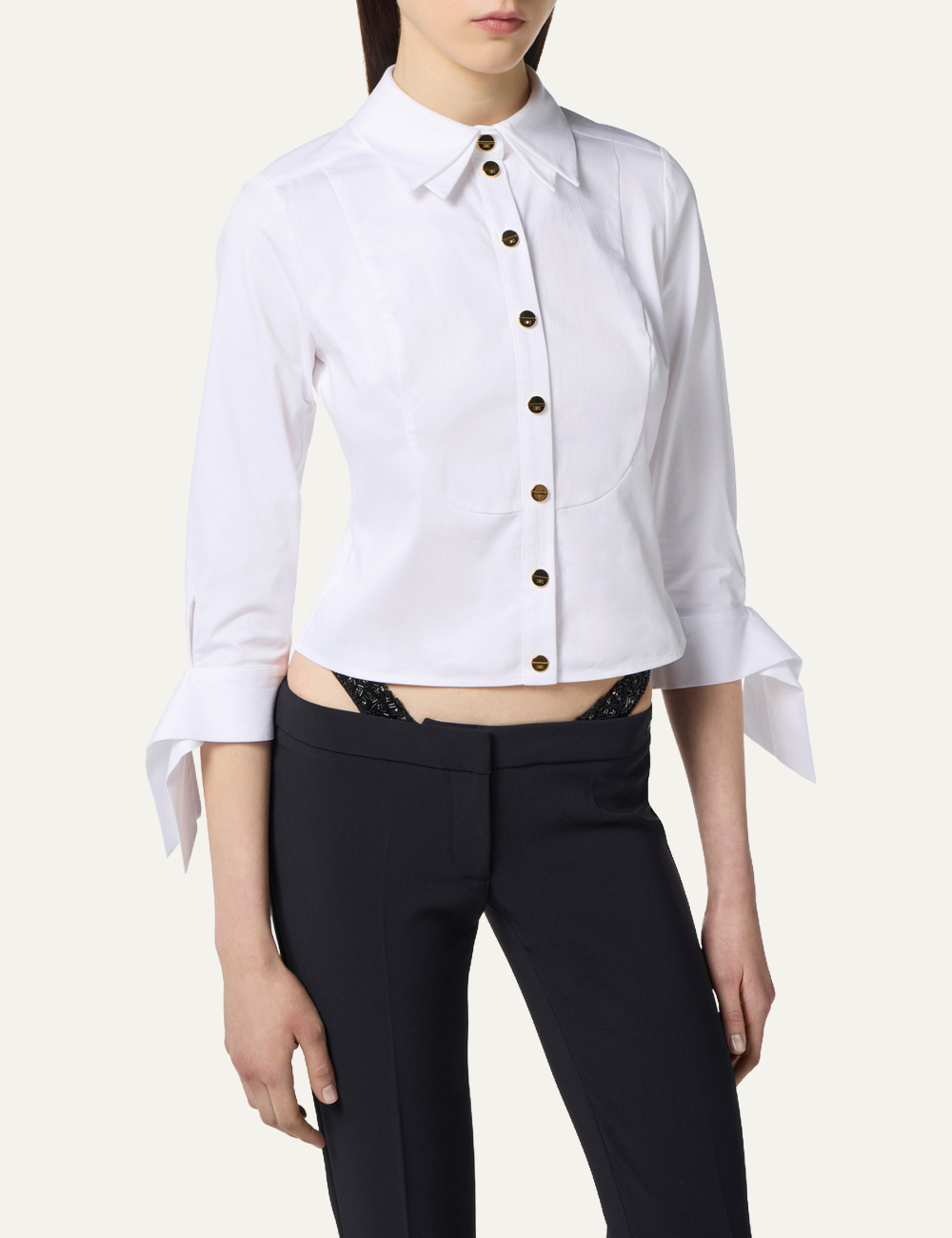 ELISABETTA FRANCHI Cotton poplin shirt with bow tie
