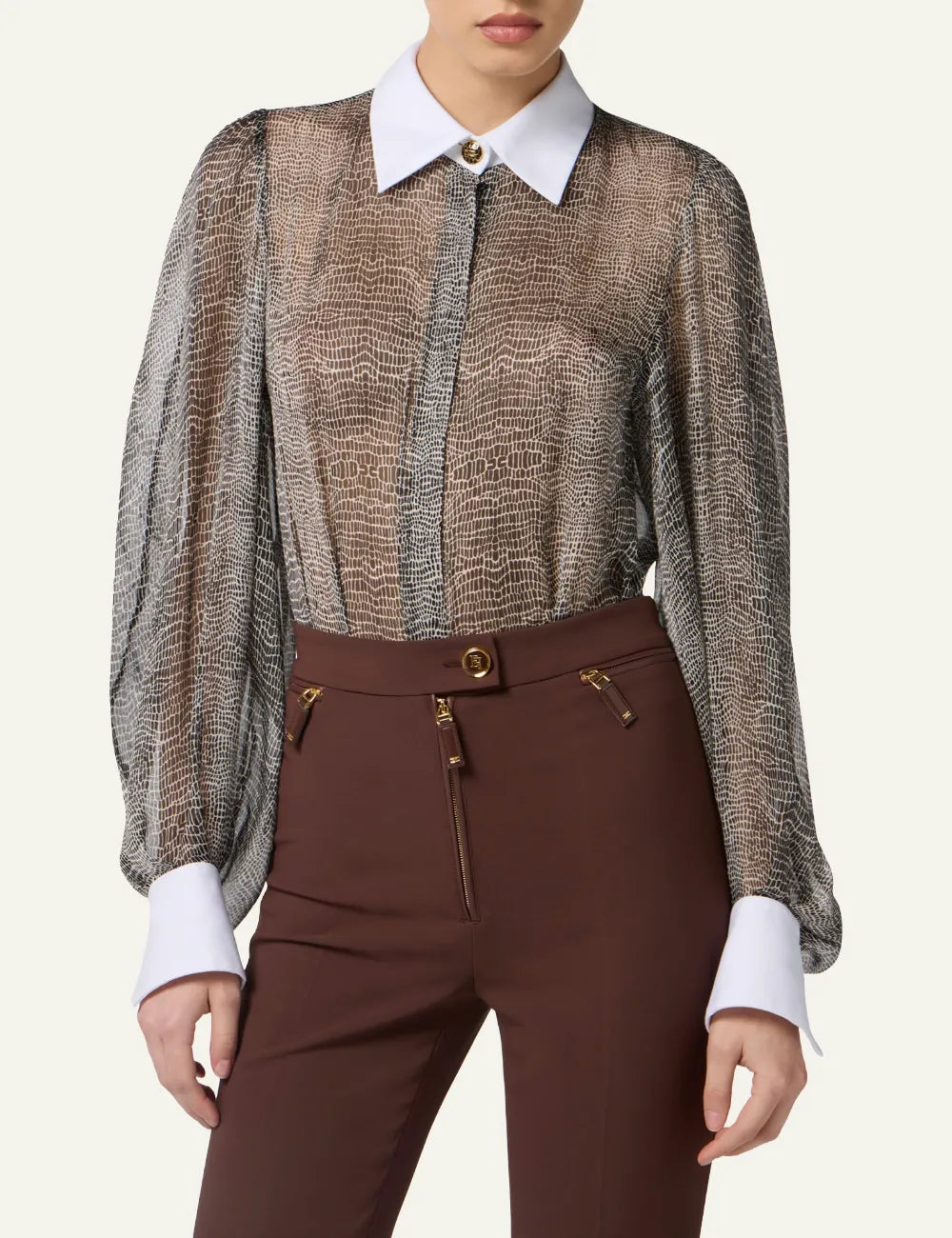 ELISABETTA FRANCHI Bodysuit with python print and collar