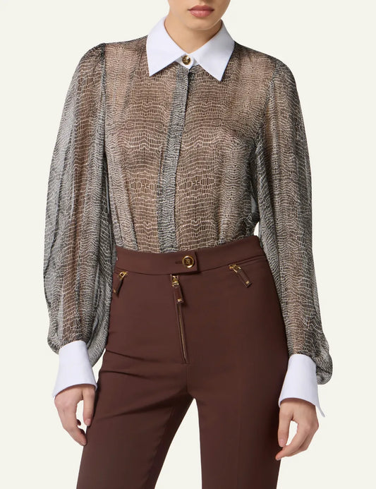 ELISABETTA FRANCHI Bodysuit with python print and collar