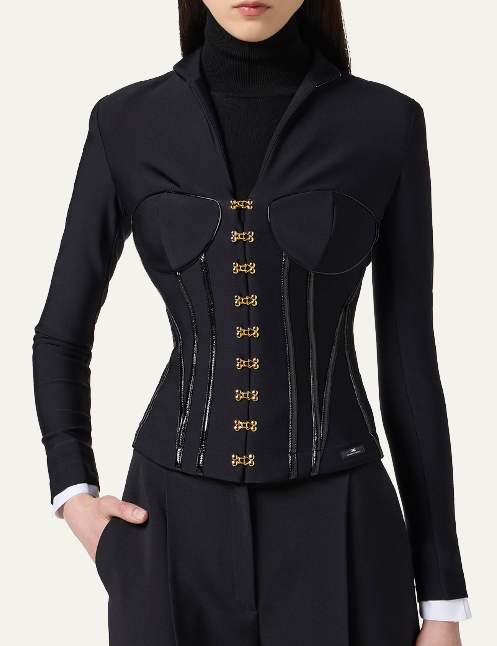 ELISABETTA FRANCHI Jacket in neoprene fabric with corset details