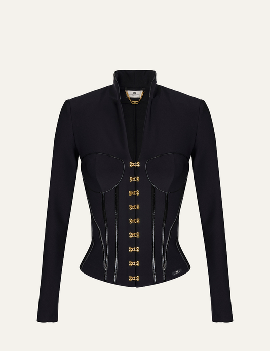 ELISABETTA FRANCHI Jacket in neoprene fabric with corset details