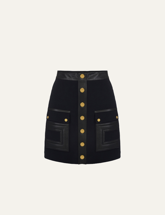ELISABETTA FRANCHI Mini skirt in double-layer crêpe fabric with logo details