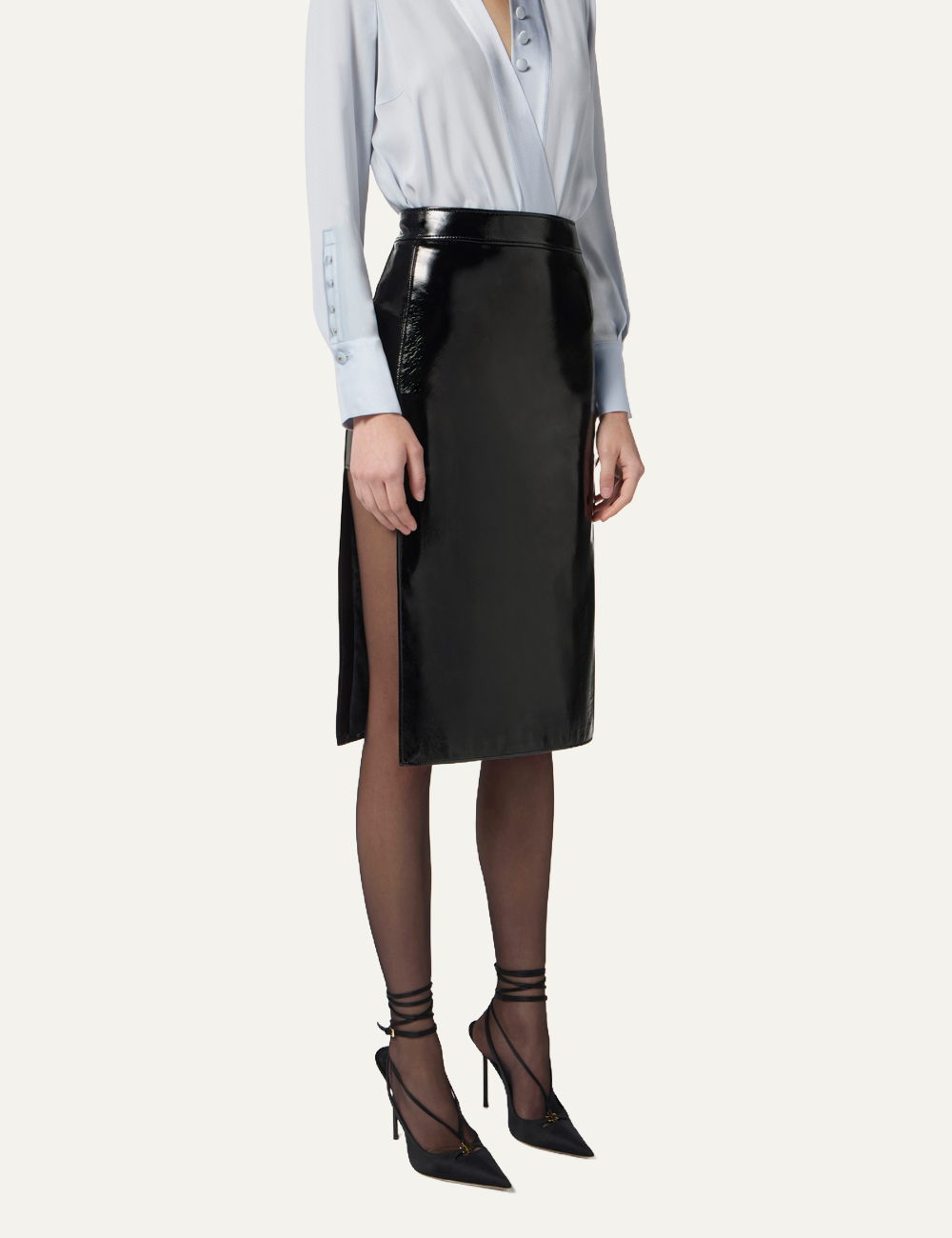 ELISABETTA FRANCHI Vinyl skirt with jewel buttons