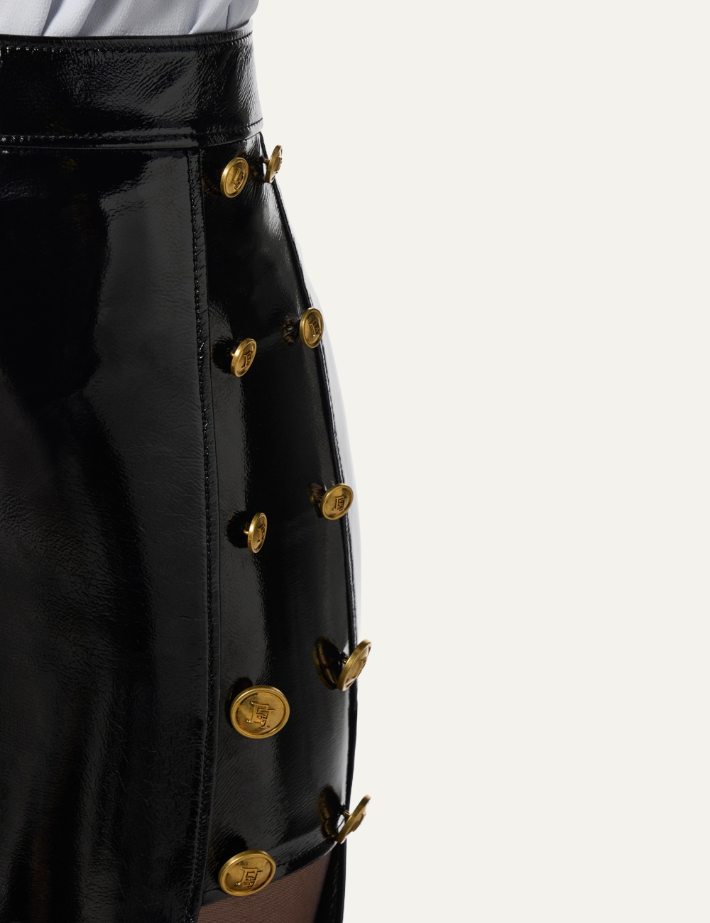 ELISABETTA FRANCHI Vinyl skirt with jewel buttons