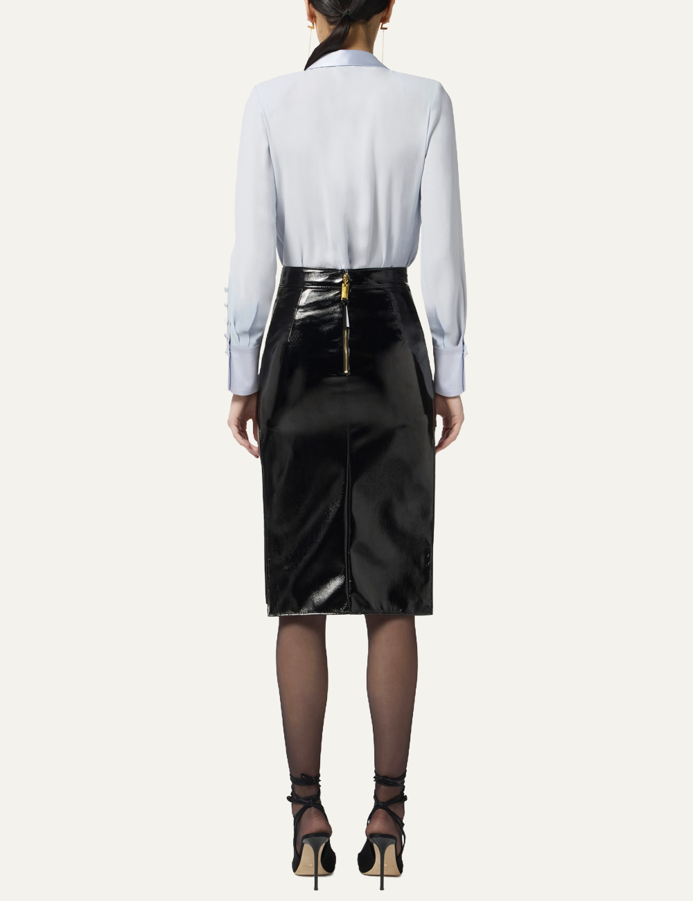 ELISABETTA FRANCHI Vinyl skirt with jewel buttons