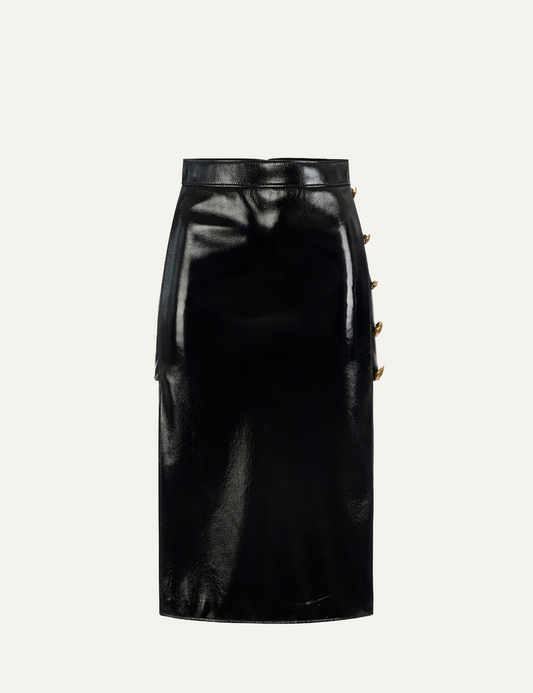 ELISABETTA FRANCHI Vinyl skirt with jewel buttons