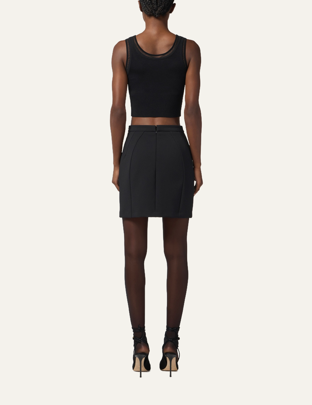 ELISABETTA FRANCHI Skirt in double-layer crêpe fabric with jewel chain