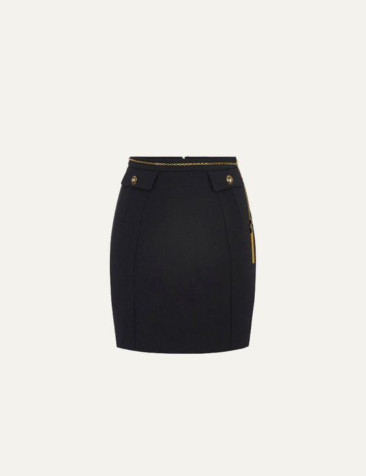 ELISABETTA FRANCHI Skirt in double-layer crêpe fabric with jewel chain