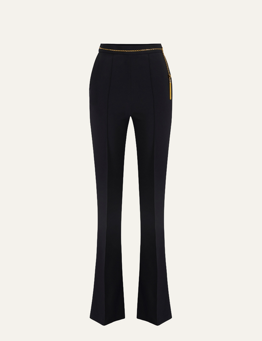 ELISABETTA FRANCHI Trousers in lightweight crêpe fabric with jewel chain