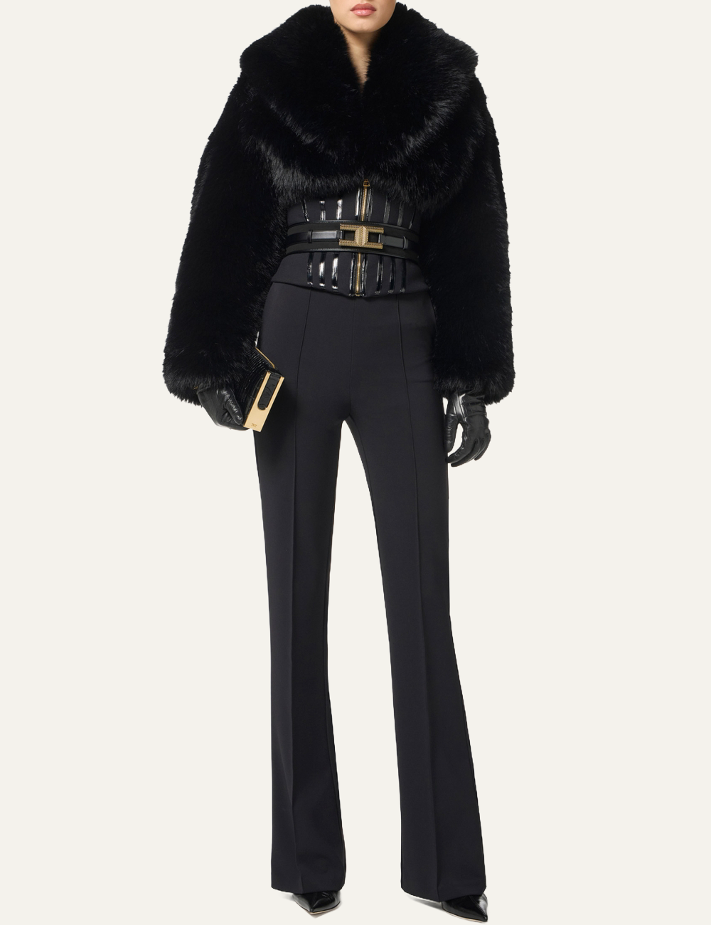 ELISABETTA FRANCHI Trousers in lightweight crêpe fabric with jewel chain