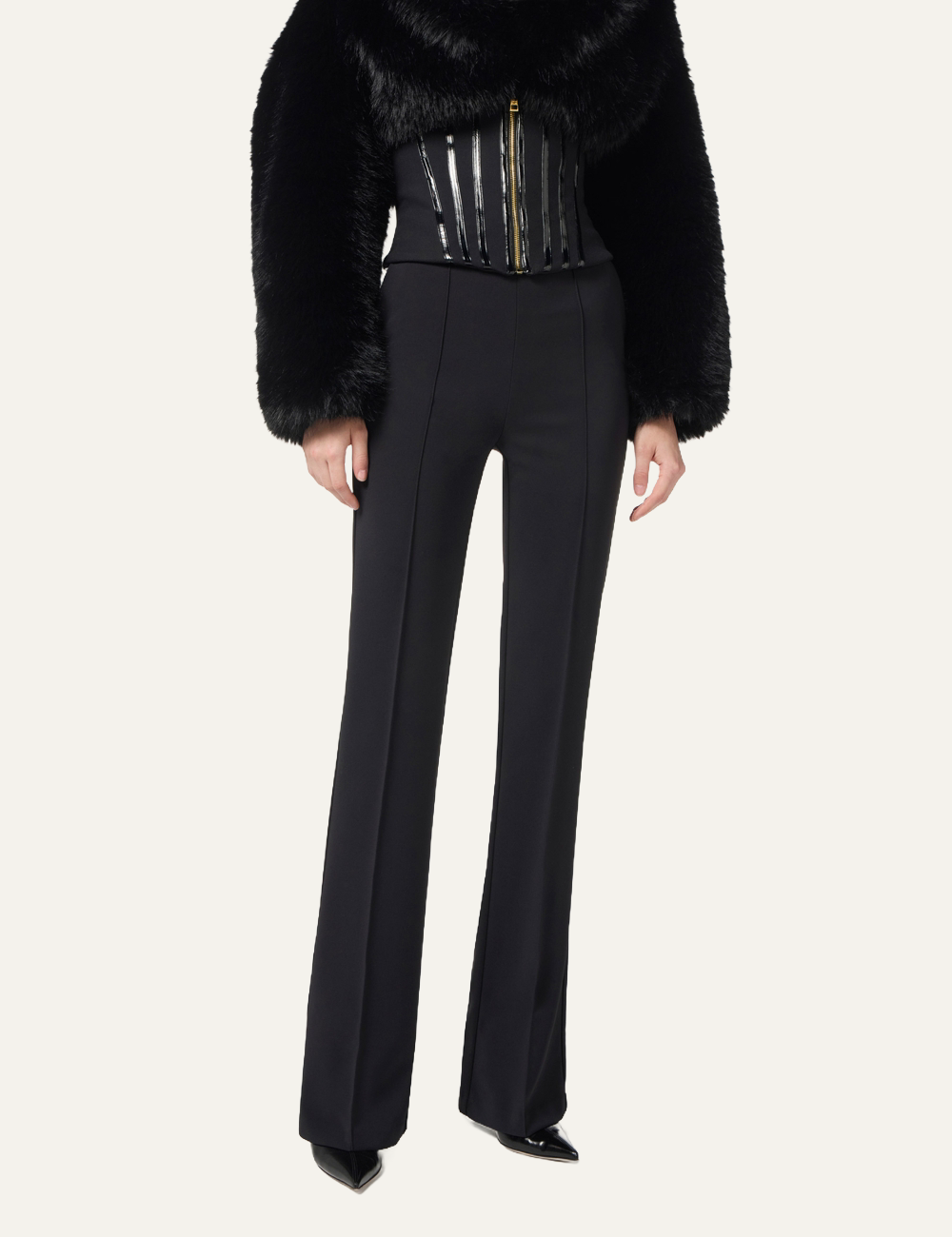 ELISABETTA FRANCHI Trousers in lightweight crêpe fabric with jewel chain