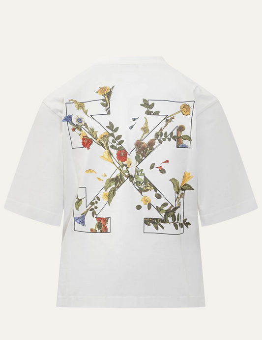 OFF WHITE EMBROIDERED FLOWERS ARROW TEE