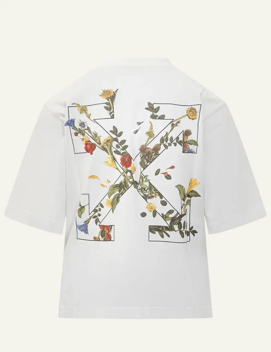OFF WHITE EMBROIDERED FLOWERS ARROW TEE