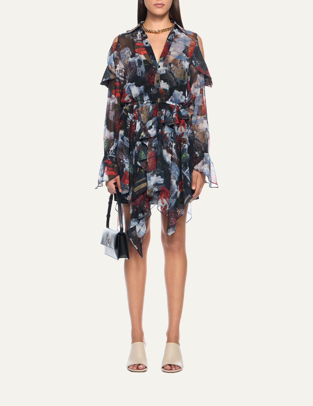 OFF WHITE WORLD PAINT GEO ROMANTIC DRESS MULTICOLOR