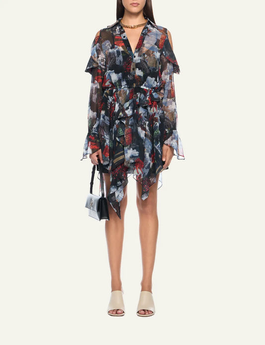 OFF WHITE WORLD PAINT GEO ROMANTIC DRESS MULTICOLOR