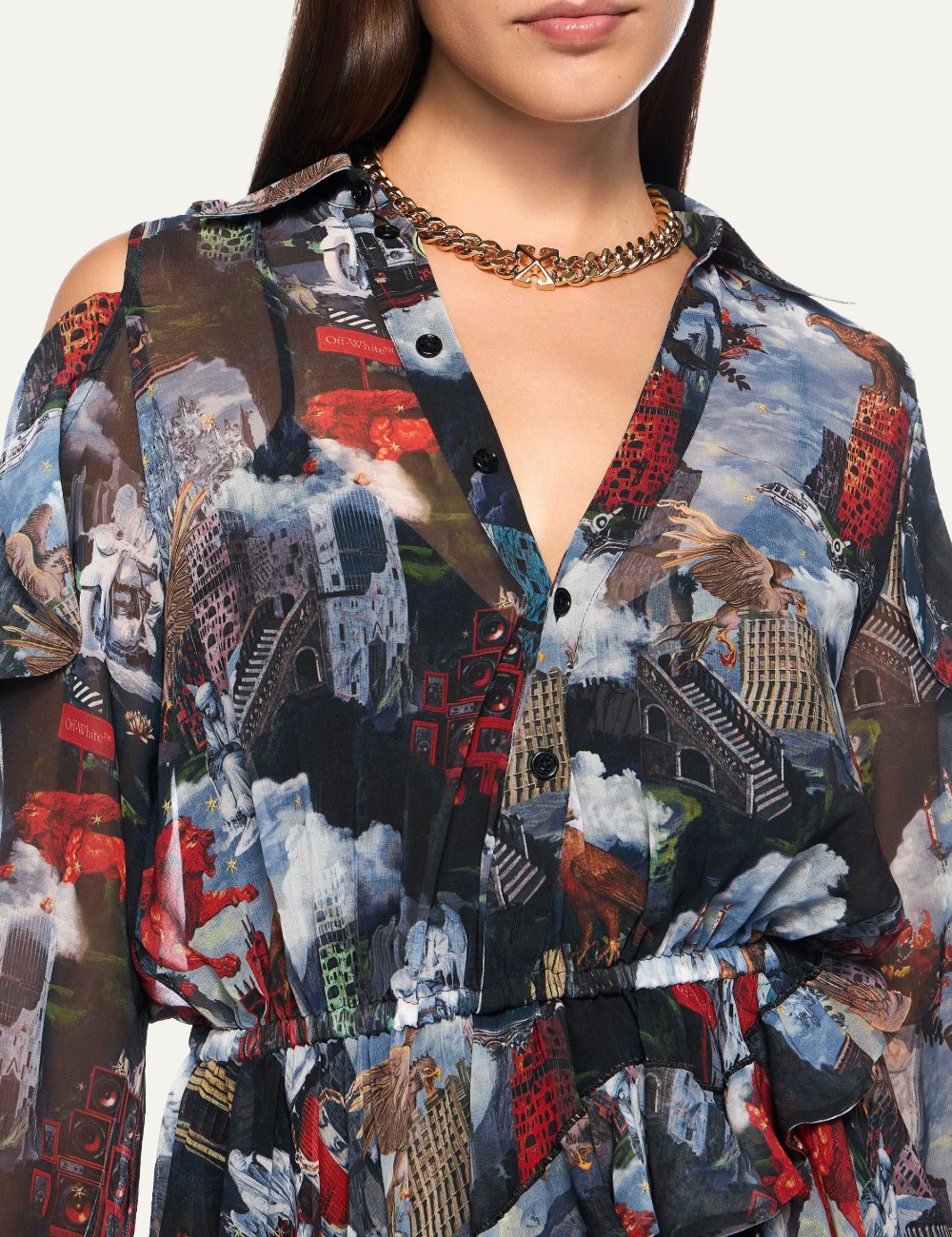 OFF WHITE WORLD PAINT GEO ROMANTIC DRESS MULTICOLOR