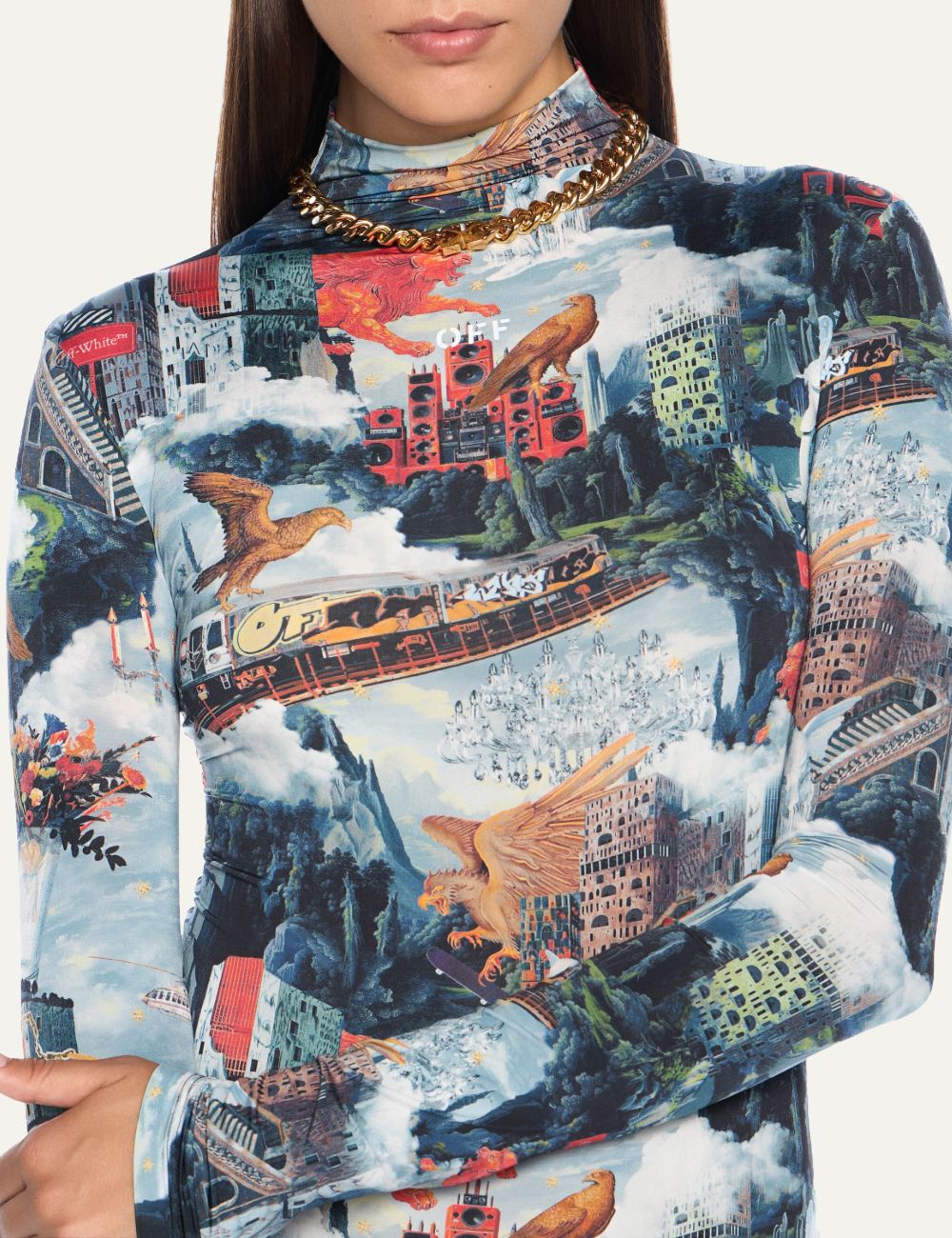 OFF WHITE WORLD PAINT SKIN MINI  DRESS AI-PRINT WHITE