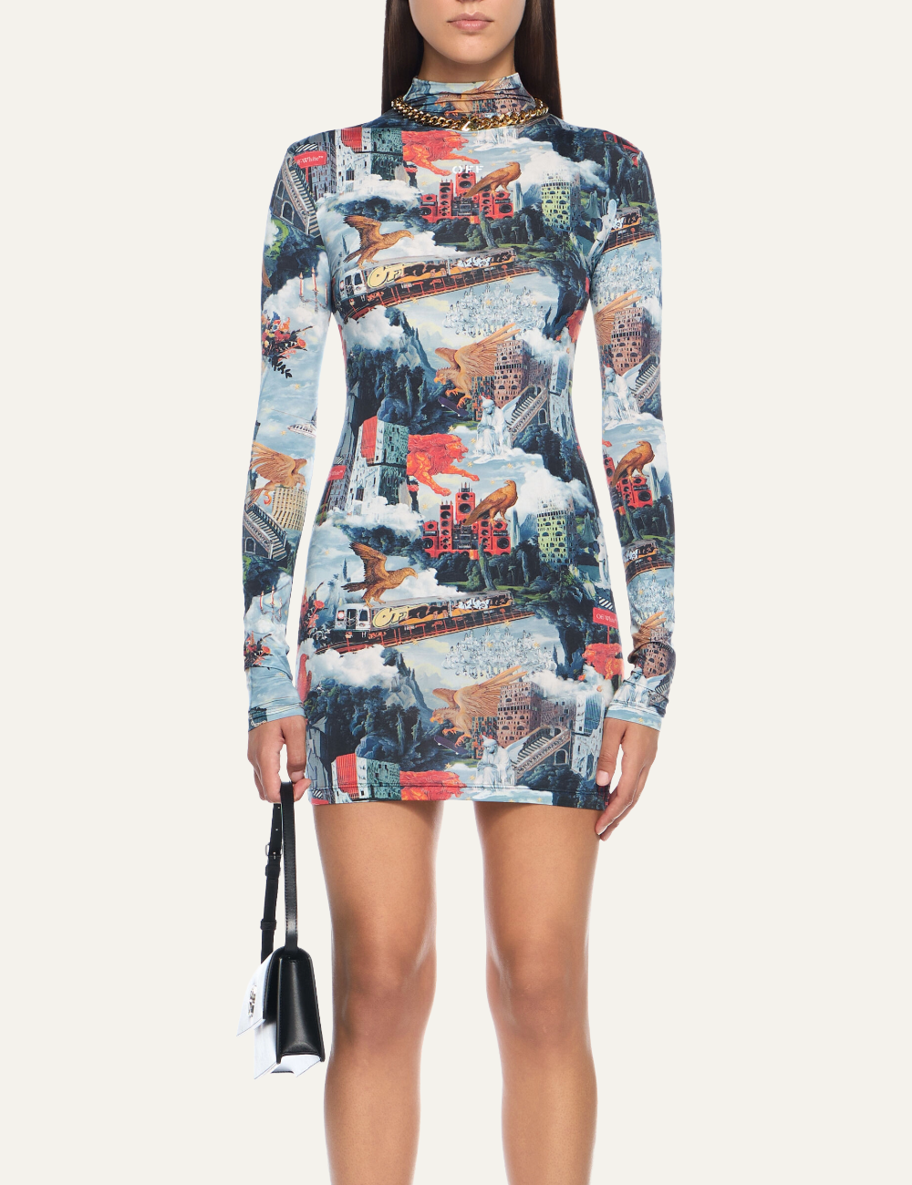 OFF WHITE WORLD PAINT SKIN MINI  DRESS AI-PRINT WHITE