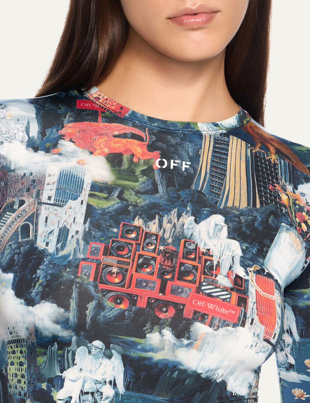 OFF WHITE WORLD PAINT SECOND SKIN L/S CREW AI PRINT WHITE
