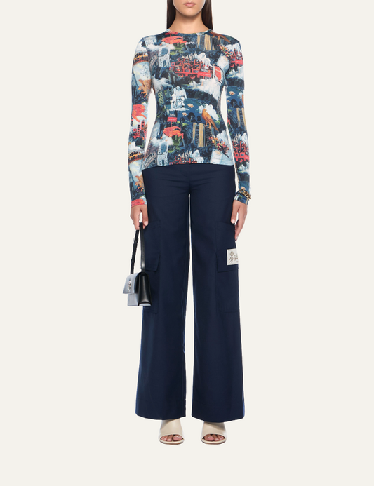 OFF WHITE WORLD PAINT SECOND SKIN L/S CREW AI PRINT WHITE