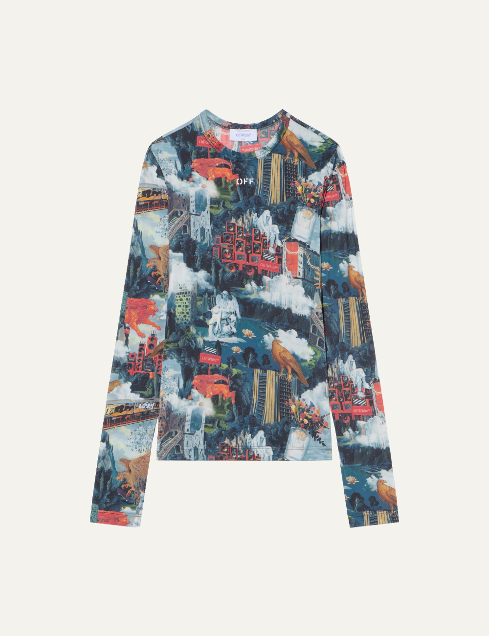 OFF WHITE WORLD PAINT SECOND SKIN L/S CREW AI PRINT WHITE