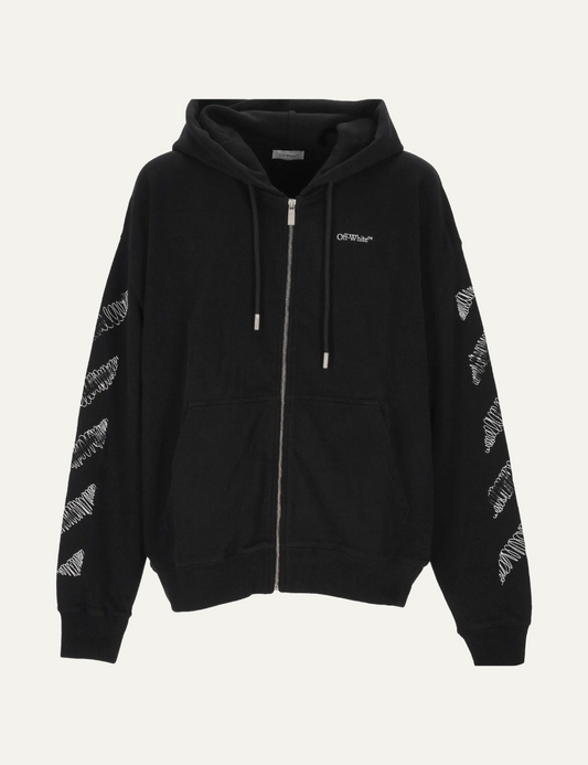 OFF WHITE SCRIBBLE SKATE ZIP DRAWSTRING HOODIE BLACK