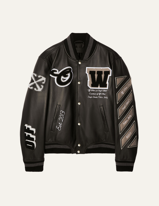 OFF WHITE FULL LEA VARSITY JKT