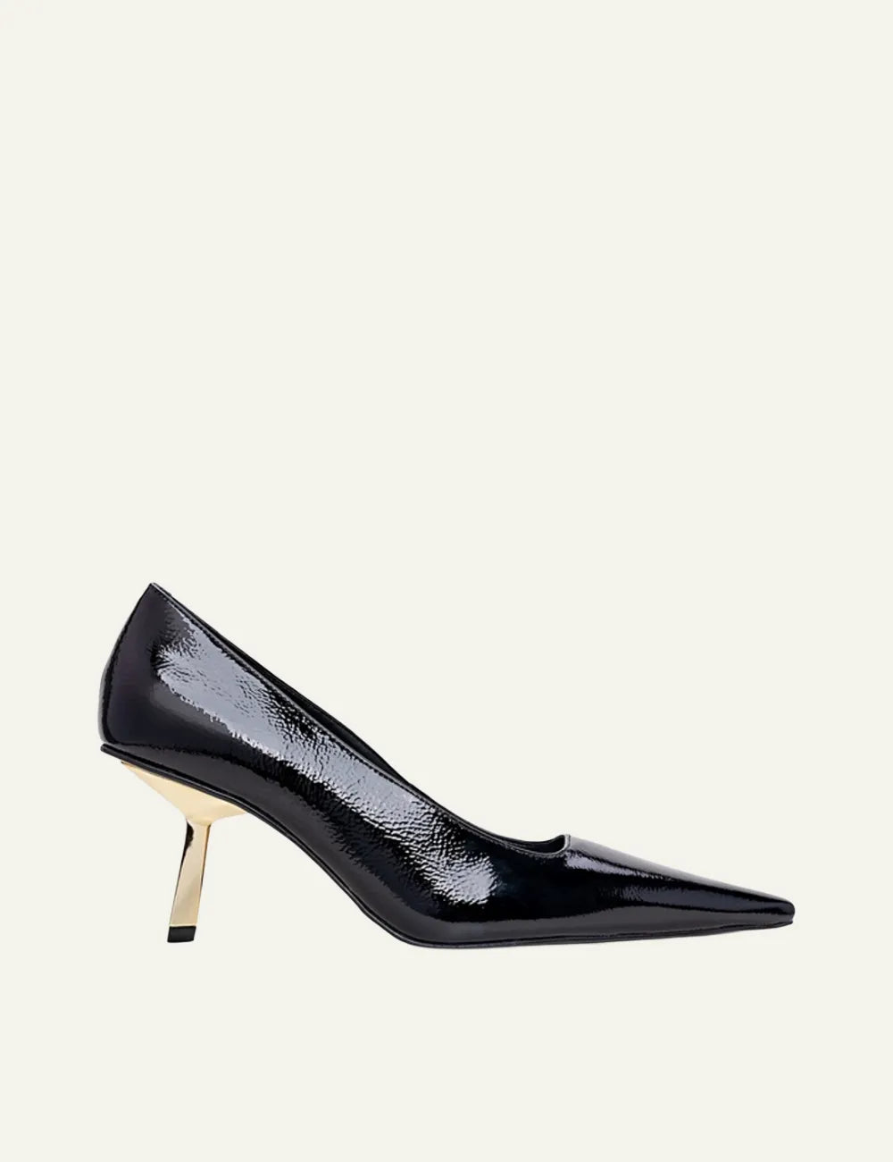 CARRANO BLACK VERNIZ LEATHER GOLD HEELS