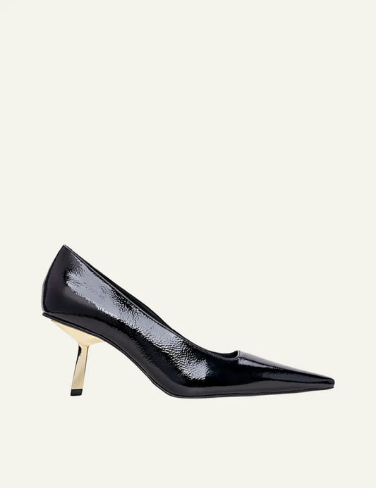 CARRANO BLACK VERNIZ LEATHER GOLD HEELS