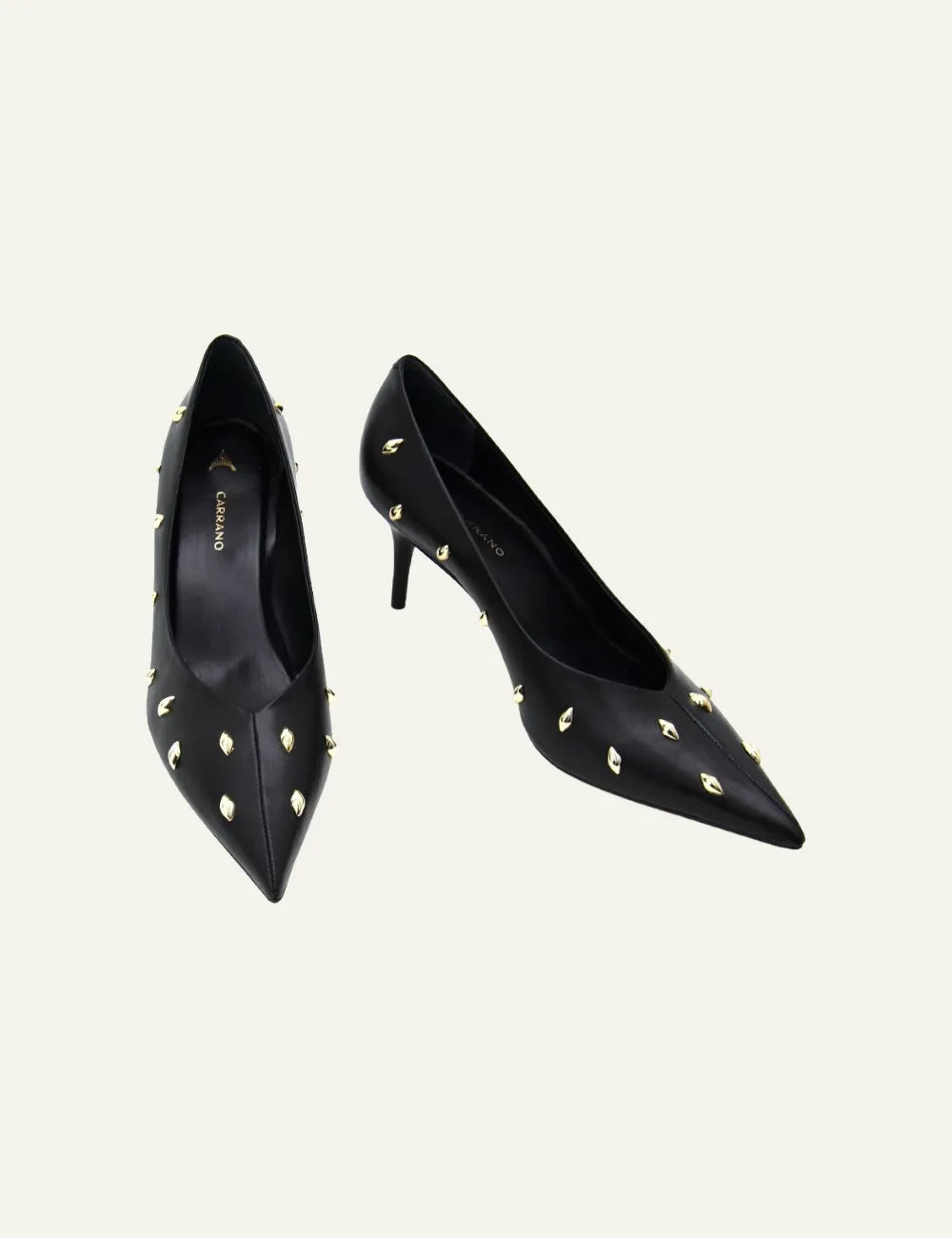 CARRANO STUDED LEATHER HEELS IN BLACK