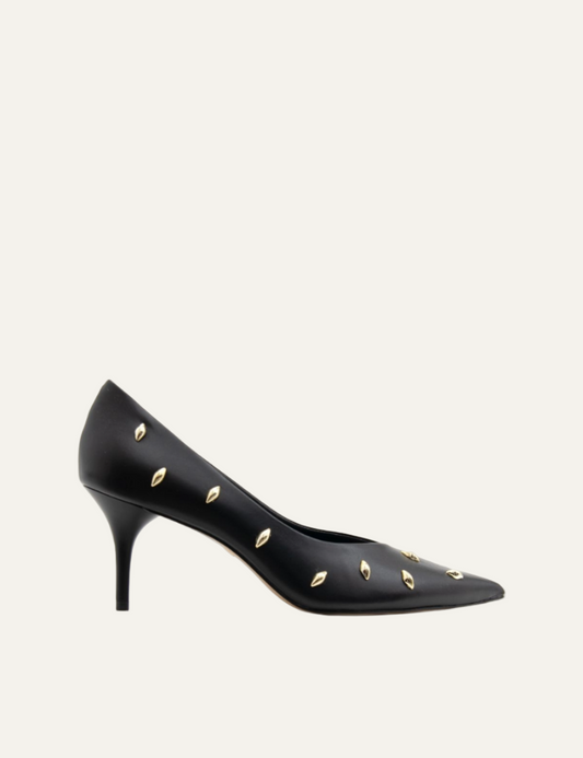 CARRANO STUDED LEATHER HEELS IN BLACK