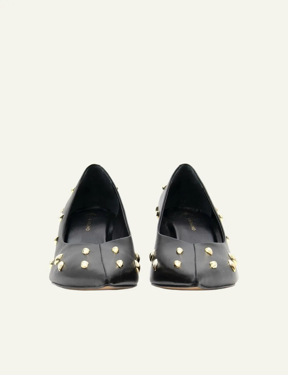 CARRANO STUDED LEATHER HEELS IN BLACK