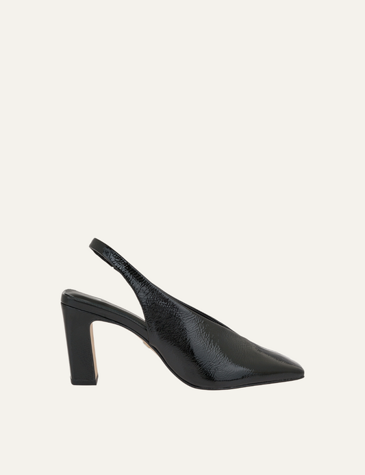 CARRANO BLACK VERNI LEATHER SLINGBACK HEELS