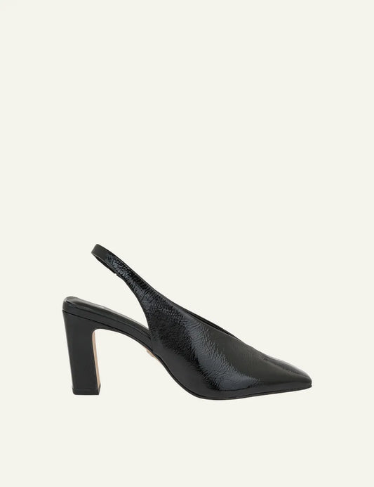 CARRANO BLACK VERNI LEATHER SLINGBACK HEELS