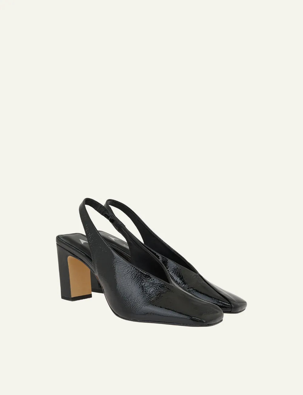 CARRANO BLACK VERNI LEATHER SLINGBACK HEELS
