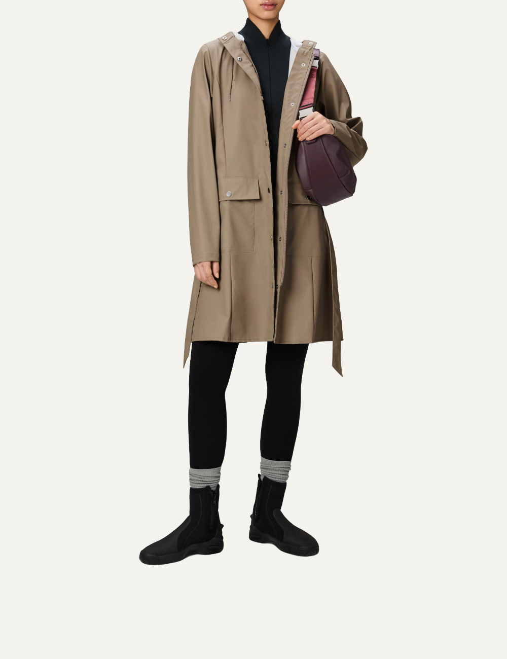 RAINS Curve Long Jacket W3 Beige