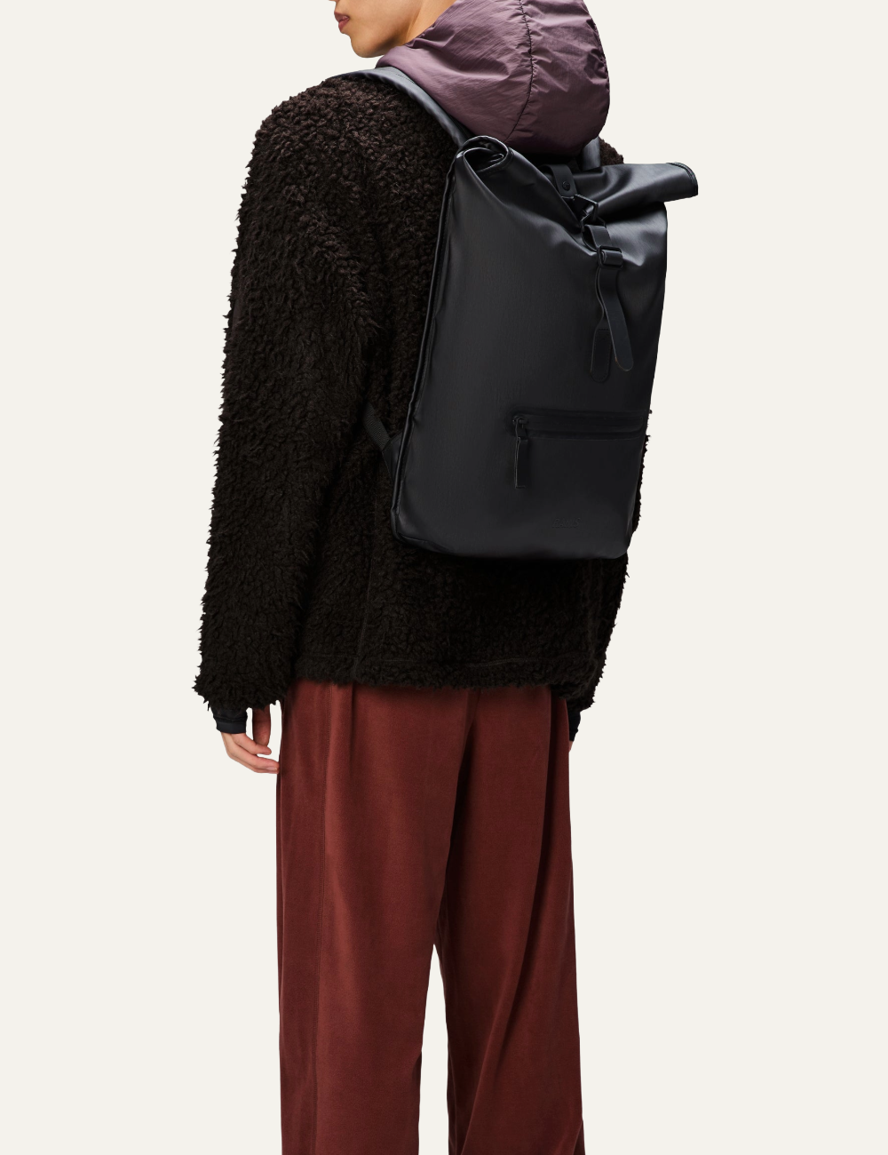 RAINS Rolltop Rucksack W3 Black Grain