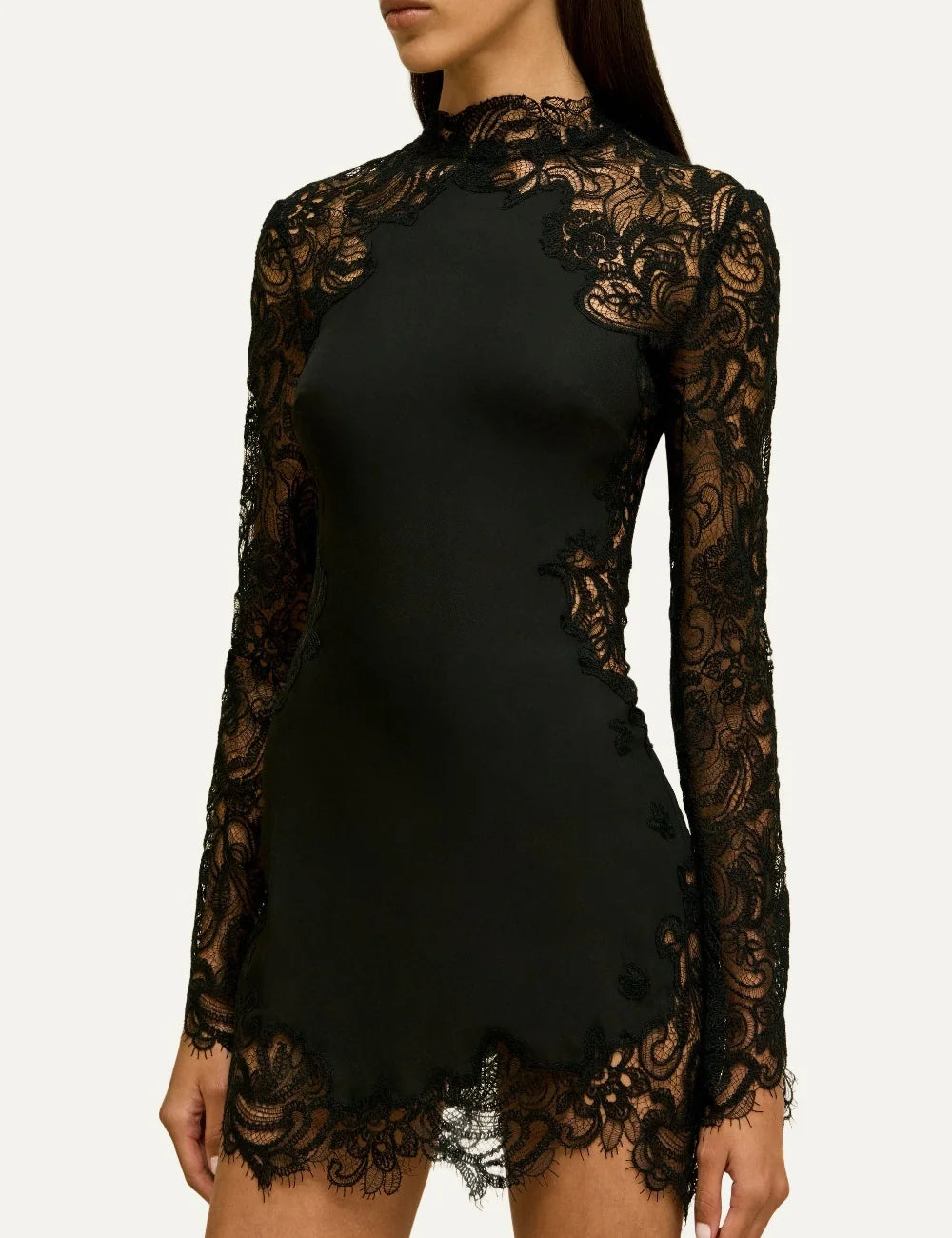Cult Gaia Deanna black silk crepe mini dress with off-shoulder draped neckline, shoulder bows, structured corset bodice and ruched skirt side