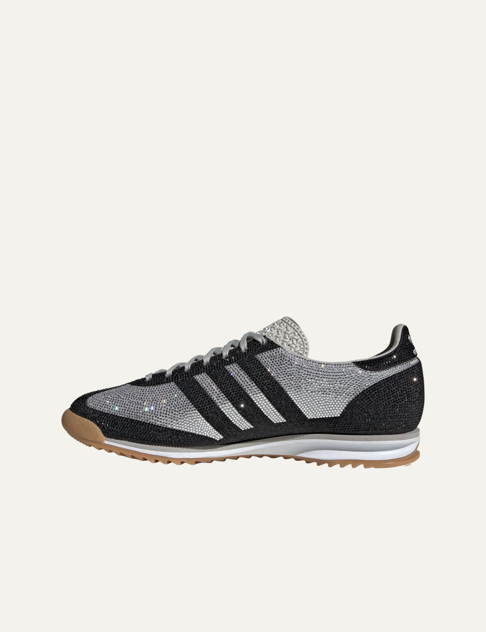 Women’s Adidas SL 72 OG W grey and black sneakers with crystal detailing side view