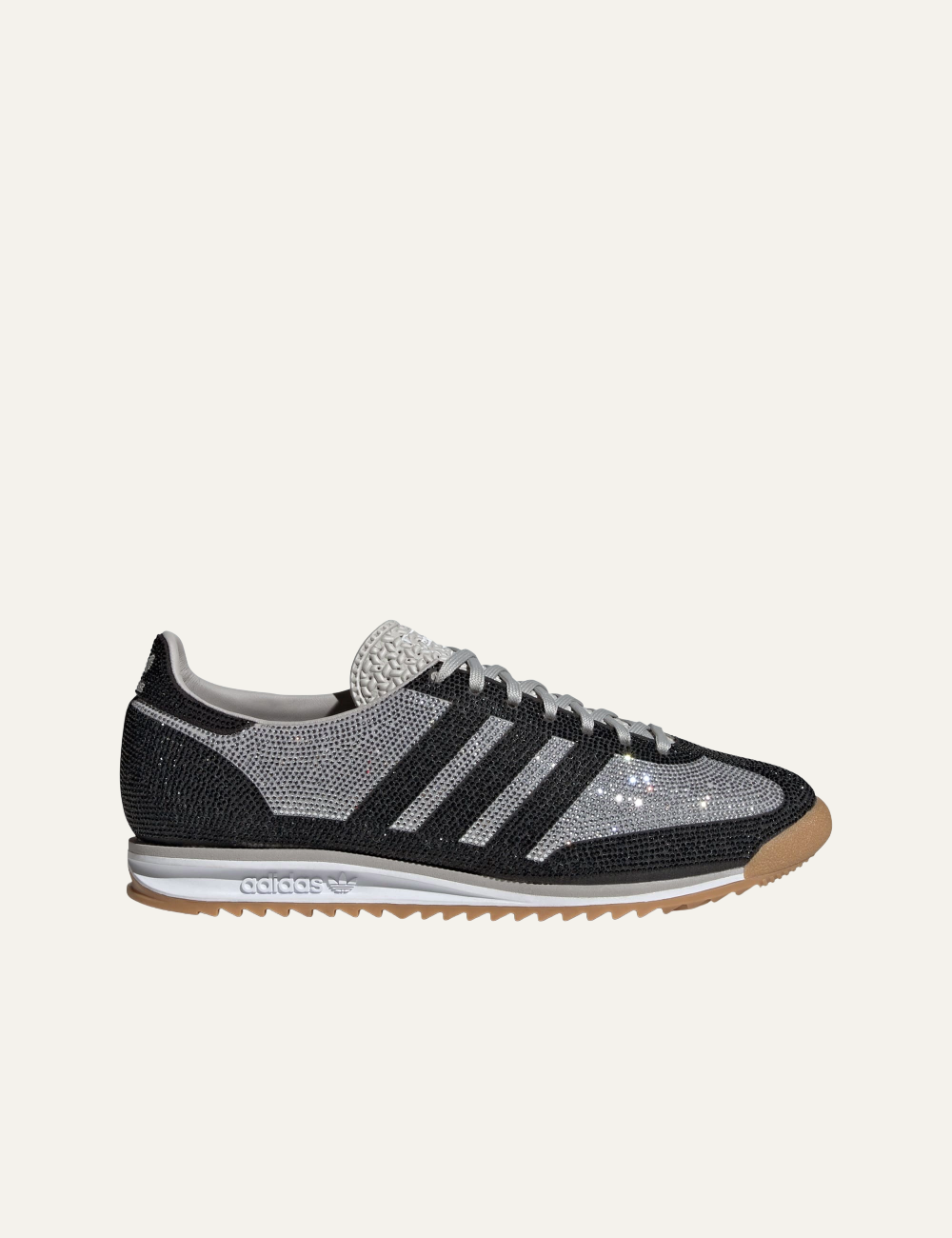 Women’s Adidas SL 72 OG W grey and black sneakers with crystal detailing.