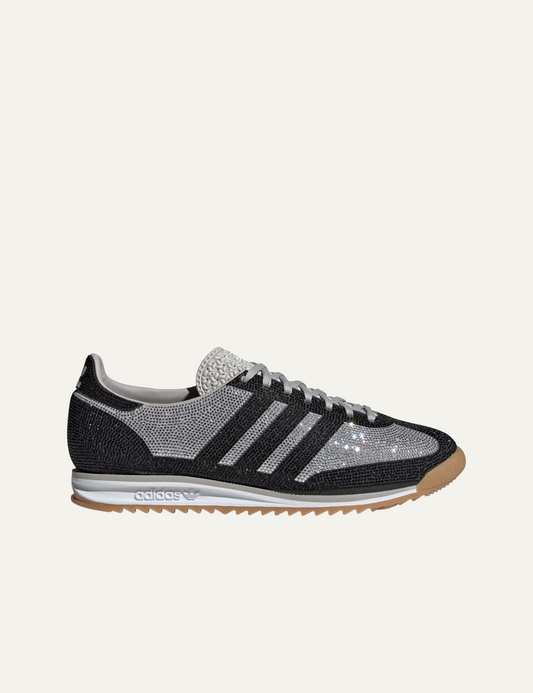 Women’s Adidas SL 72 OG W grey and black sneakers with crystal detailing.