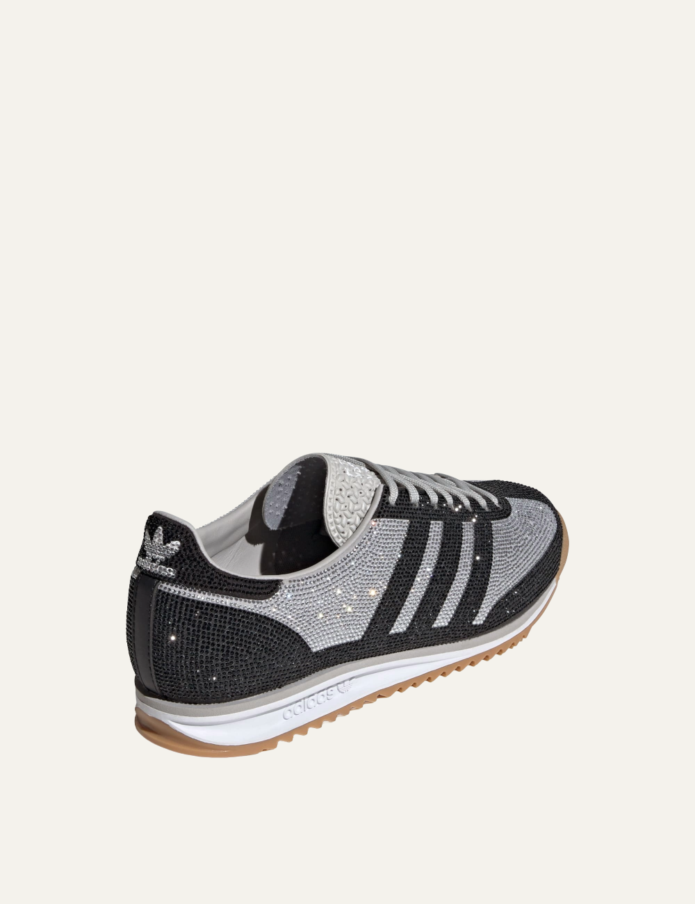 Women’s Adidas SL 72 OG W grey and black sneakers with crystal detailing back side view