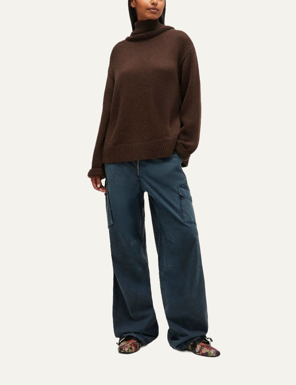 Brown Ganni relaxed-fit turtleneck sweater.