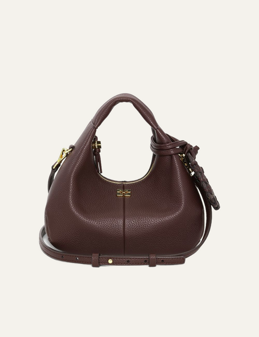 Ganni Hobo Mini grained bag in chicory coffee.